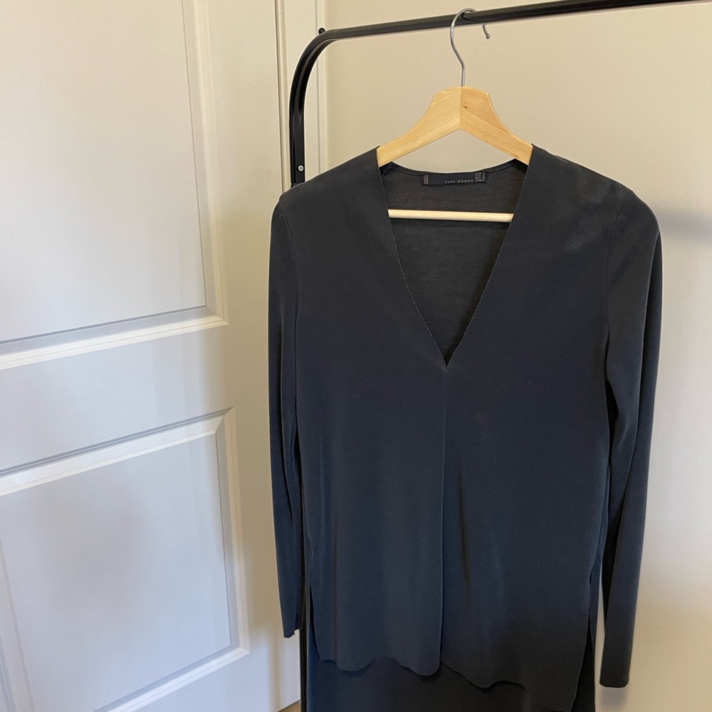 Zara Black V-Neck Tunic Top